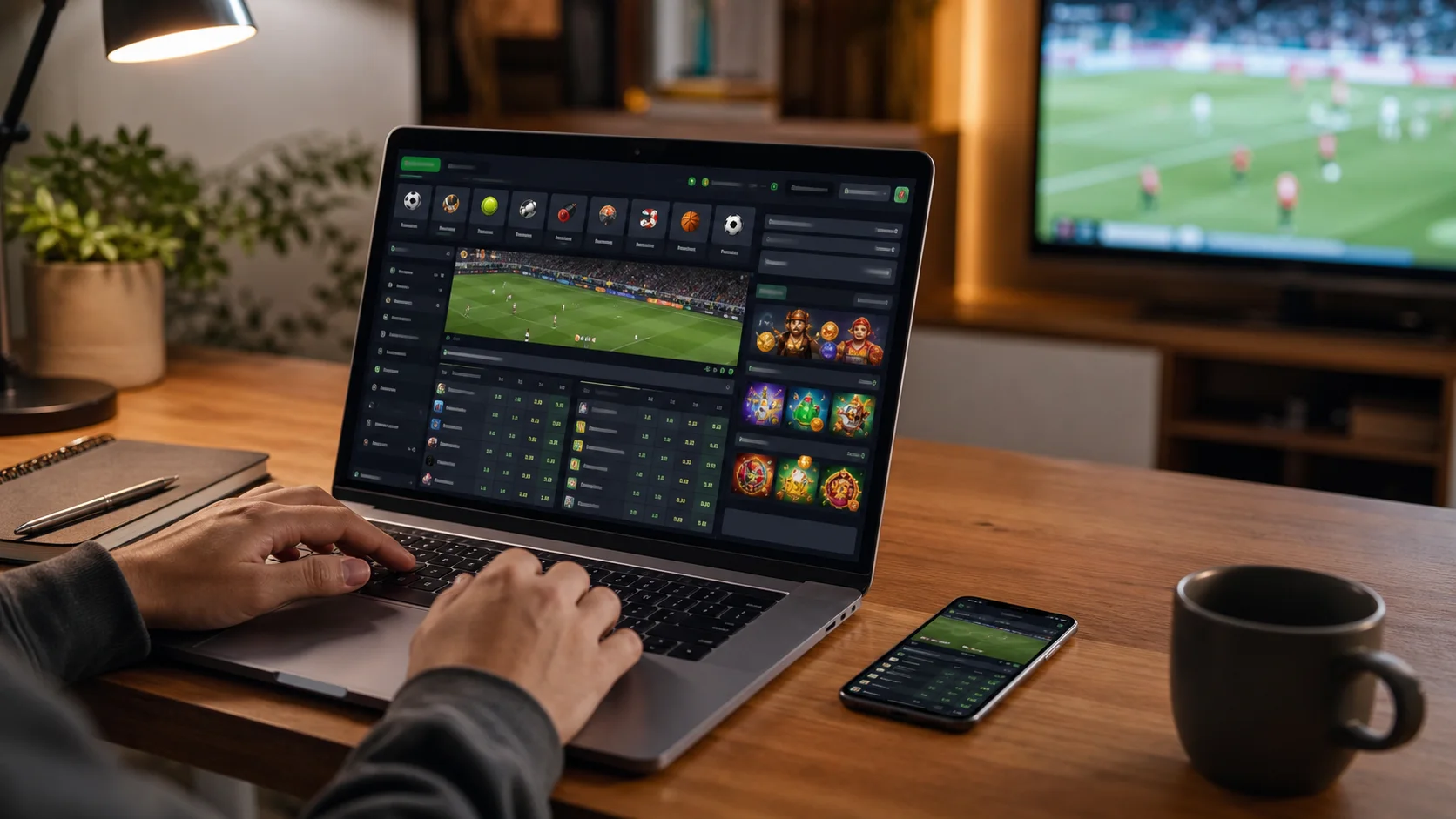 Plataforma rolobet em notebook e celular com apostas esportivas e cassino online